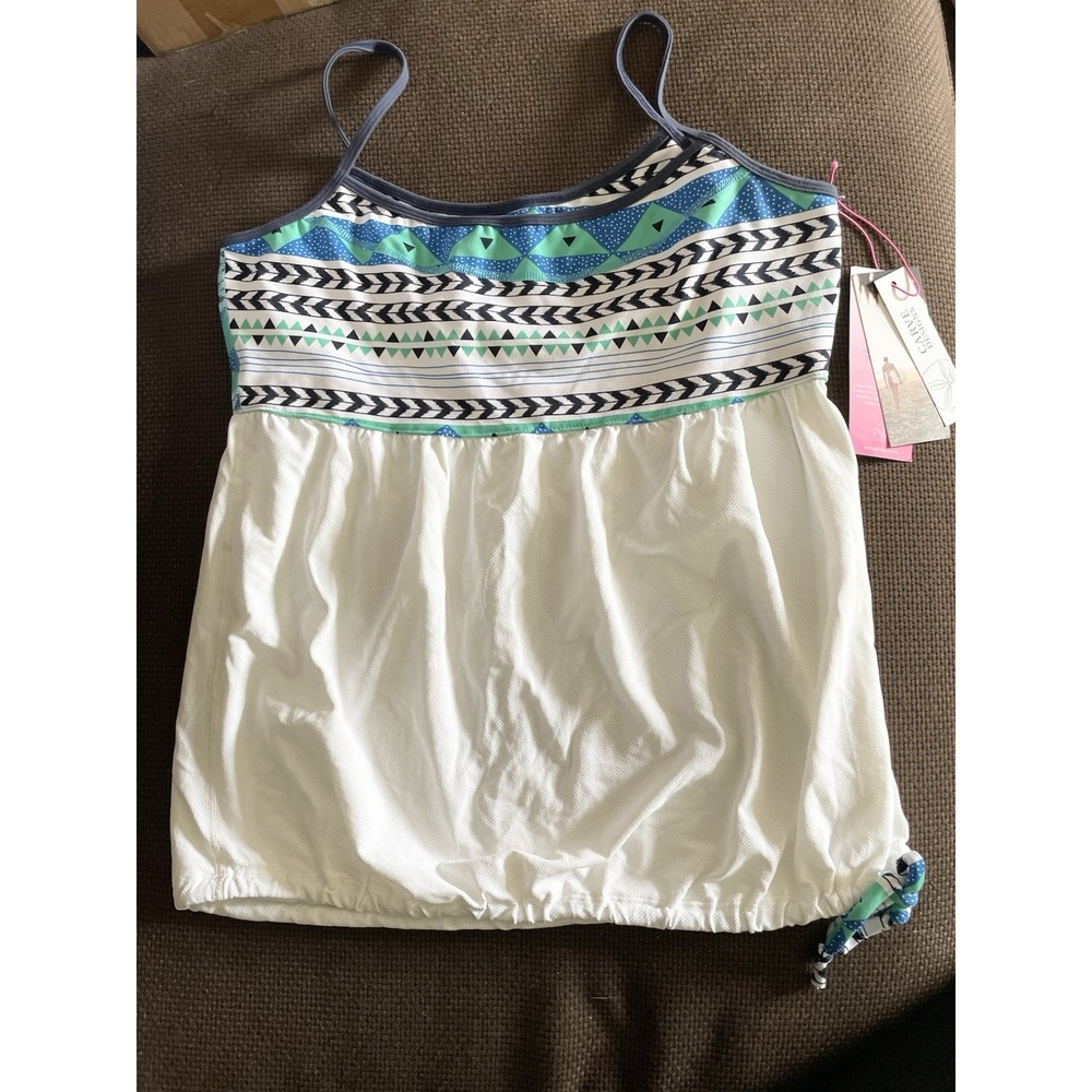 NWT Carve Designs Tankini Swim Top Lg Indigo Tulum Geometric Adjustable Strap